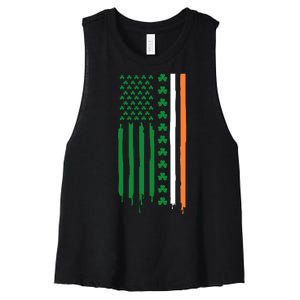 St Patricks Day Usa Flag Funny Gift Women's Racerback Cropped Tank