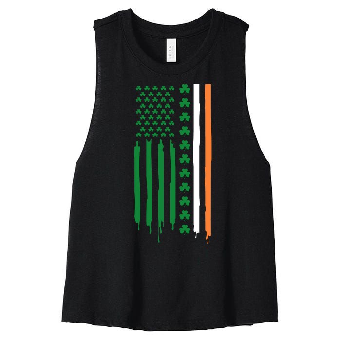 St Patricks Day Usa Flag Funny Gift Women's Racerback Cropped Tank