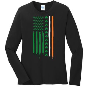 St Patricks Day Usa Flag Funny Gift Ladies Long Sleeve Shirt