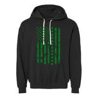 St Patrick's Day Distressed American Flag Shamrock Garment-Dyed Fleece Hoodie