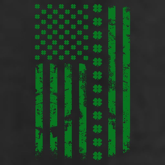 St Patrick's Day Distressed American Flag Shamrock Garment-Dyed Fleece Hoodie