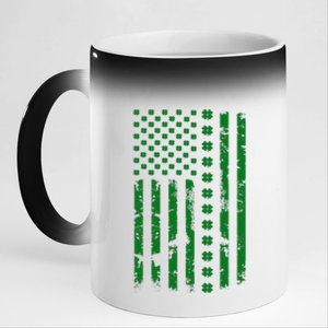 St Patrick's Day Distressed American Flag Shamrock 11oz Black Color Changing Mug