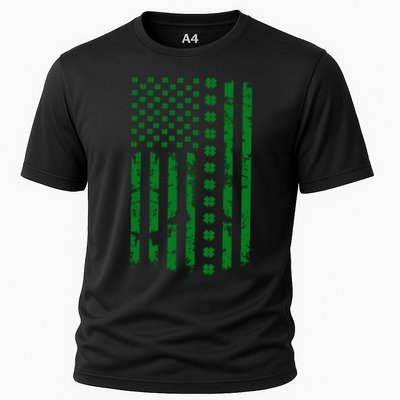 St Patrick's Day Distressed American Flag Shamrock Performance Shirt