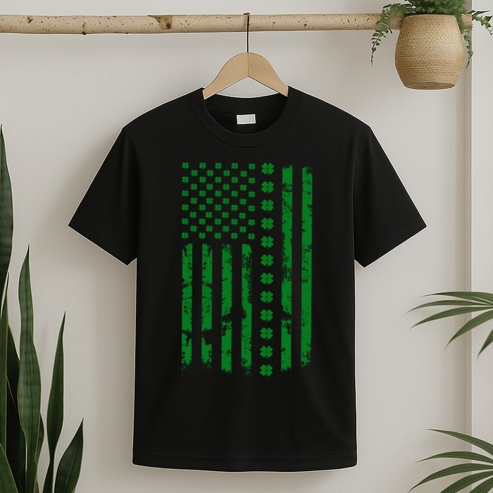 St Patrick's Day Distressed American Flag Shamrock T-Shirt