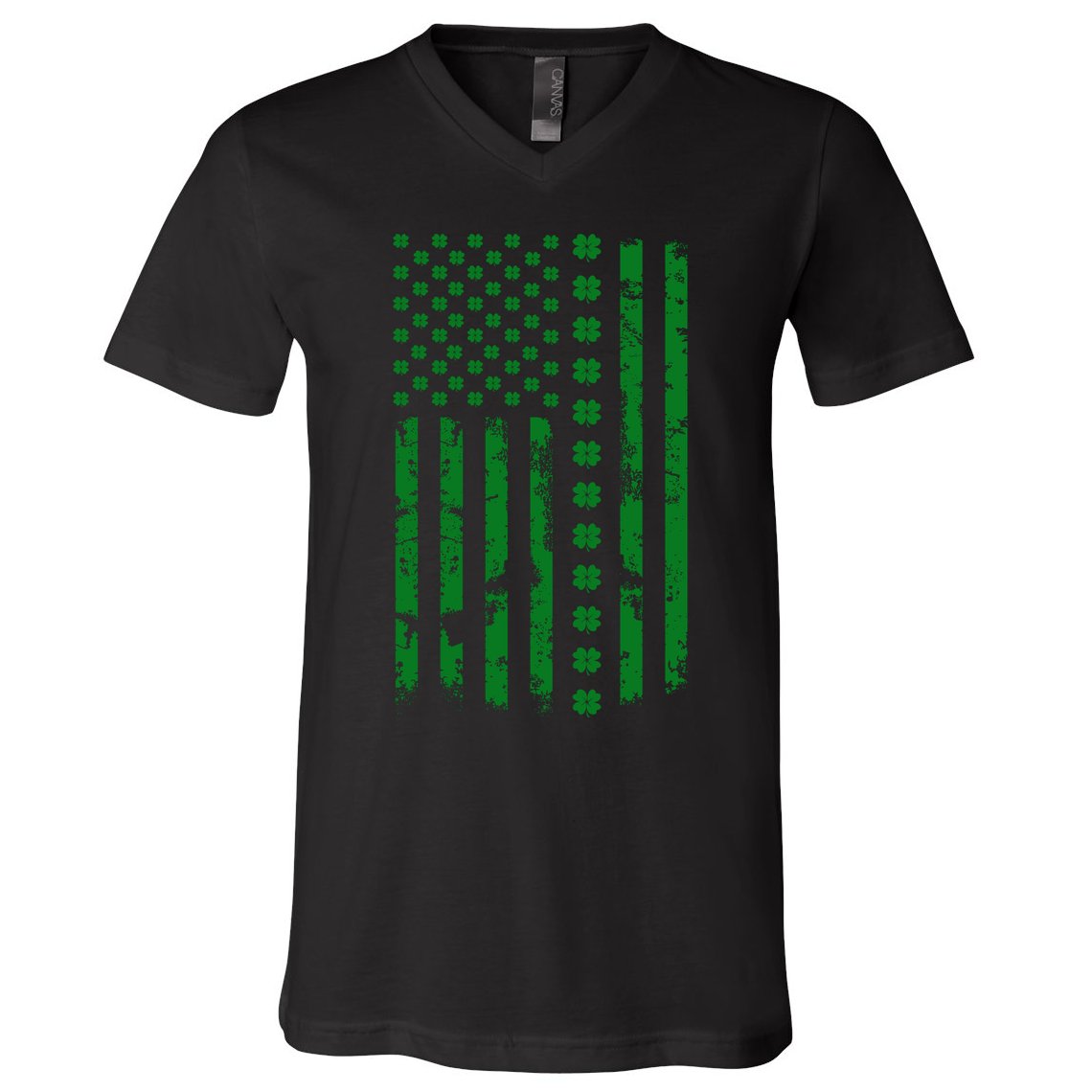 St Patrick's Day Distressed American Flag Shamrock V-Neck T-Shirt