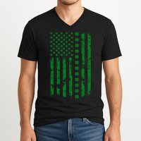 St Patrick's Day Distressed American Flag Shamrock V-Neck T-Shirt