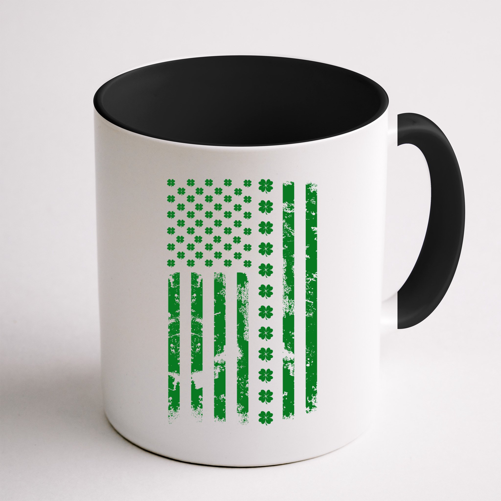 St Patrick's Day Distressed American Flag Shamrock Mug