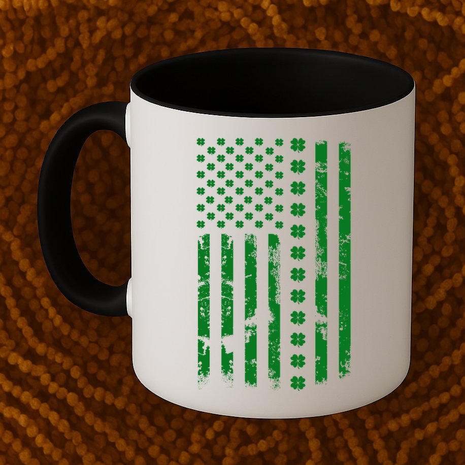 St Patrick's Day Distressed American Flag Shamrock Mug