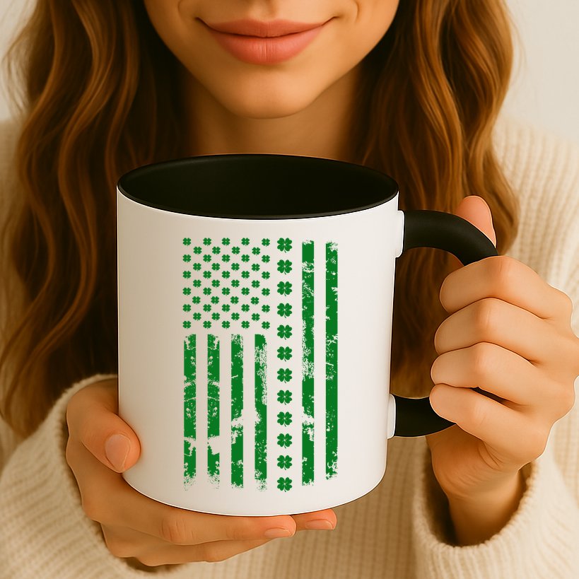 St Patrick's Day Distressed American Flag Shamrock Mug