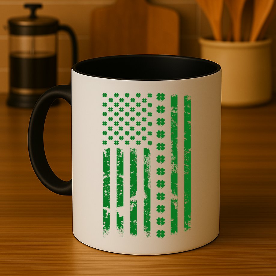 St Patrick's Day Distressed American Flag Shamrock Mug