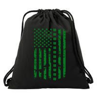 St Patrick's Day Distressed American Flag Shamrock Drawstring Bag