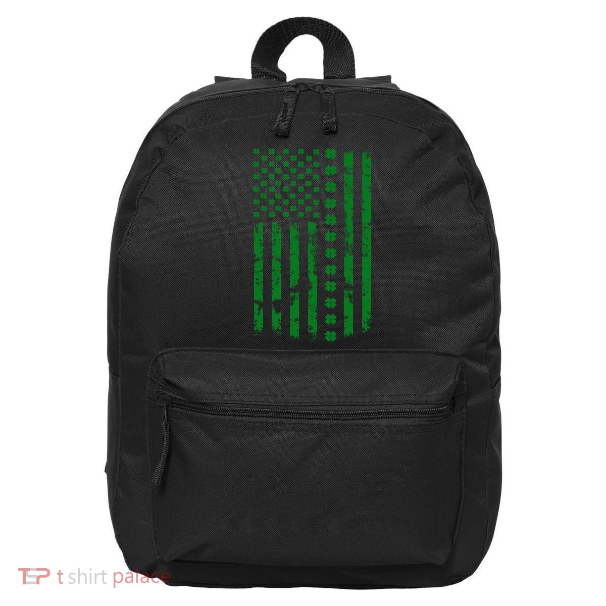 St Patrick's Day Distressed American Flag Shamrock 16 in Basic Backpack