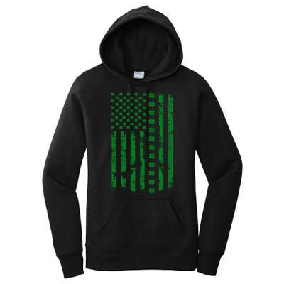 St Patrick's Day Distressed American Flag Shamrock Women's Pullover Hoodie