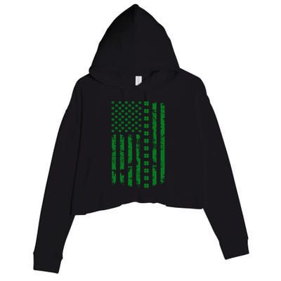 St Patrick's Day Distressed American Flag Shamrock Crop Fleece Hoodie