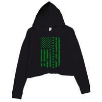 St Patrick's Day Distressed American Flag Shamrock Crop Fleece Hoodie