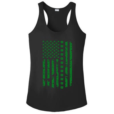 St Patrick's Day Distressed American Flag Shamrock Ladies PosiCharge Competitor Racerback Tank
