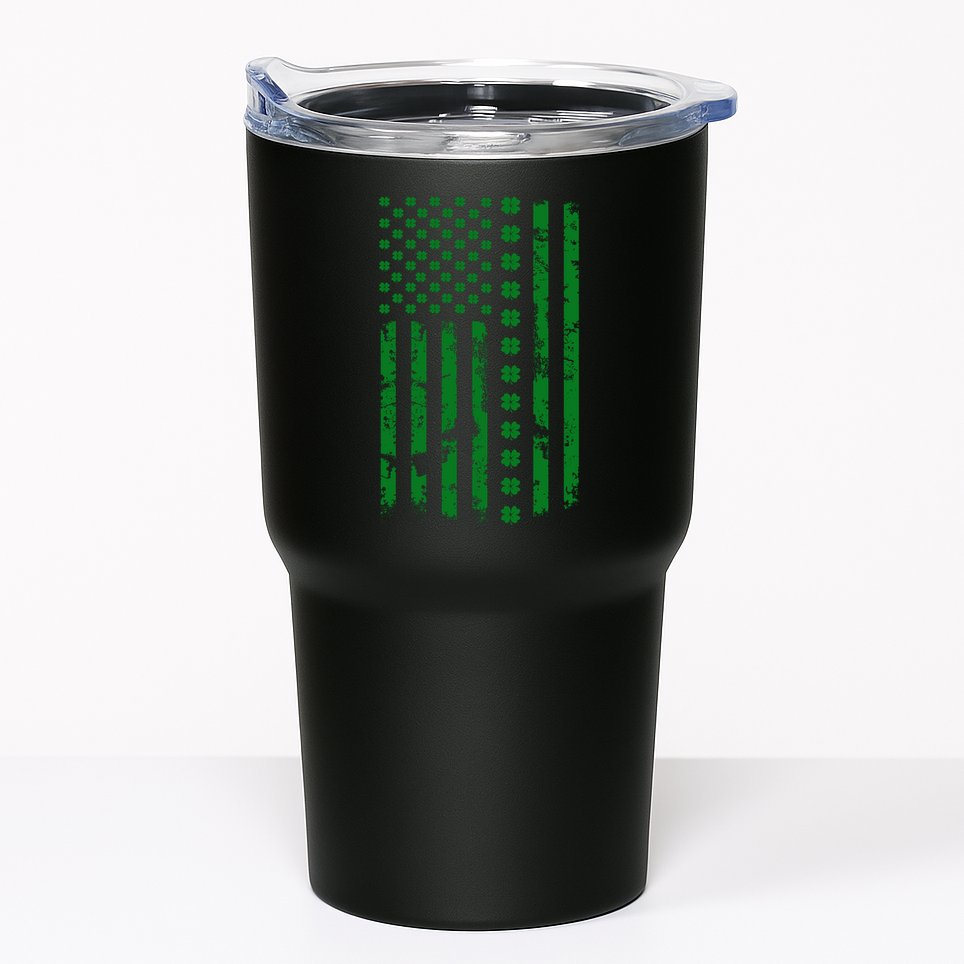 St Patrick's Day Distressed American Flag Shamrock Tumbler