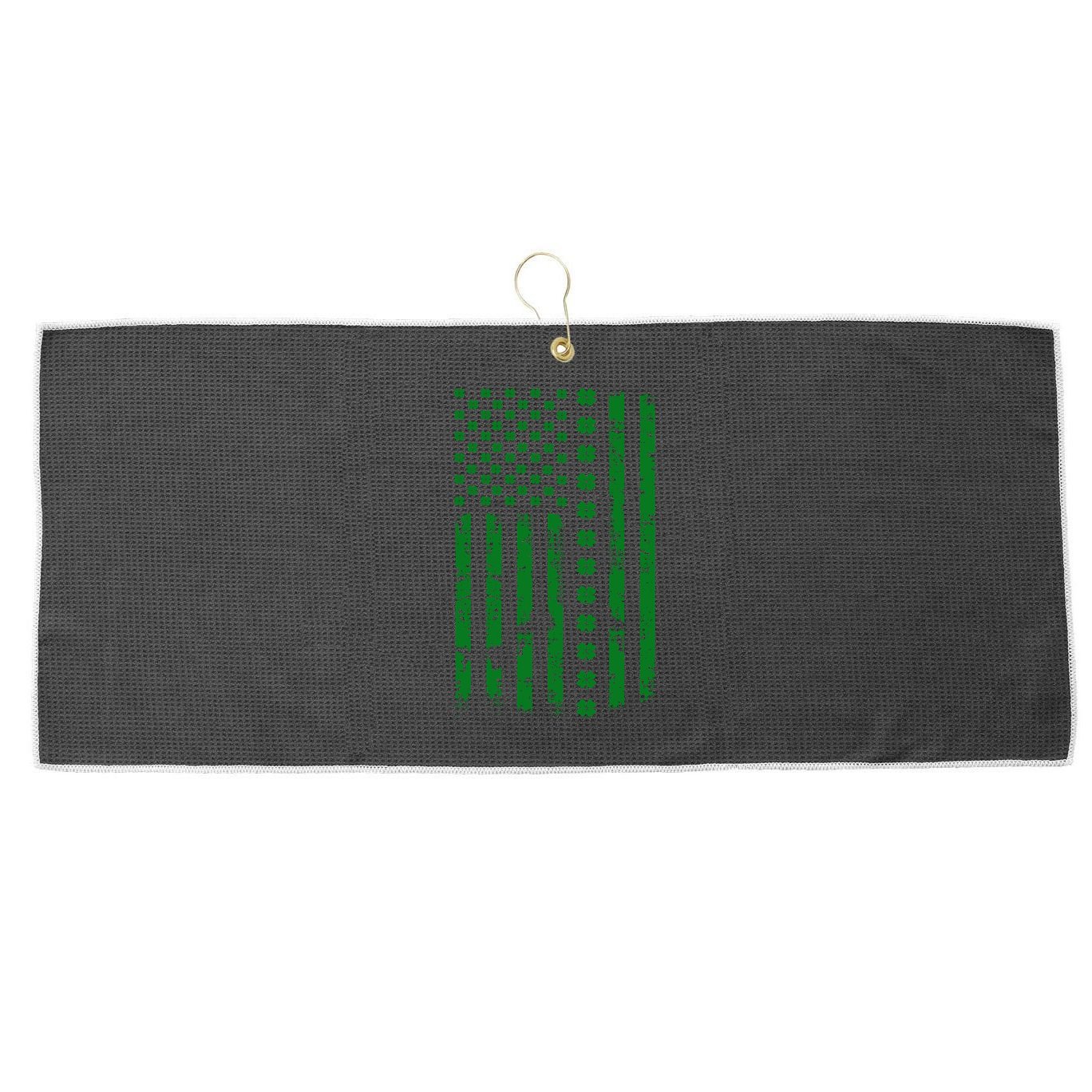 St Patrick's Day Distressed American Flag Shamrock Large Microfiber Waffle Golf Towel