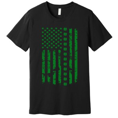 St Patrick's Day Distressed American Flag Shamrock Premium T-Shirt
