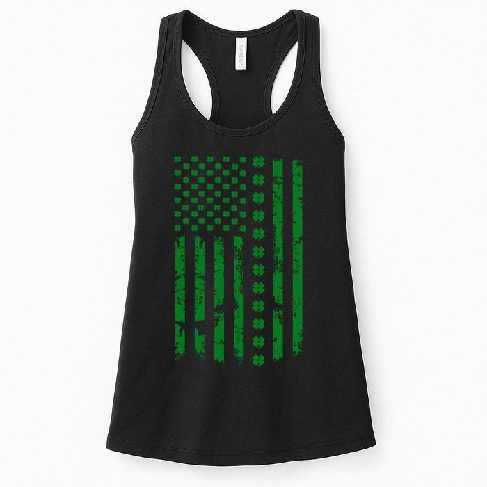 St Patrick's Day Distressed American Flag Shamrock Womens Tank Top