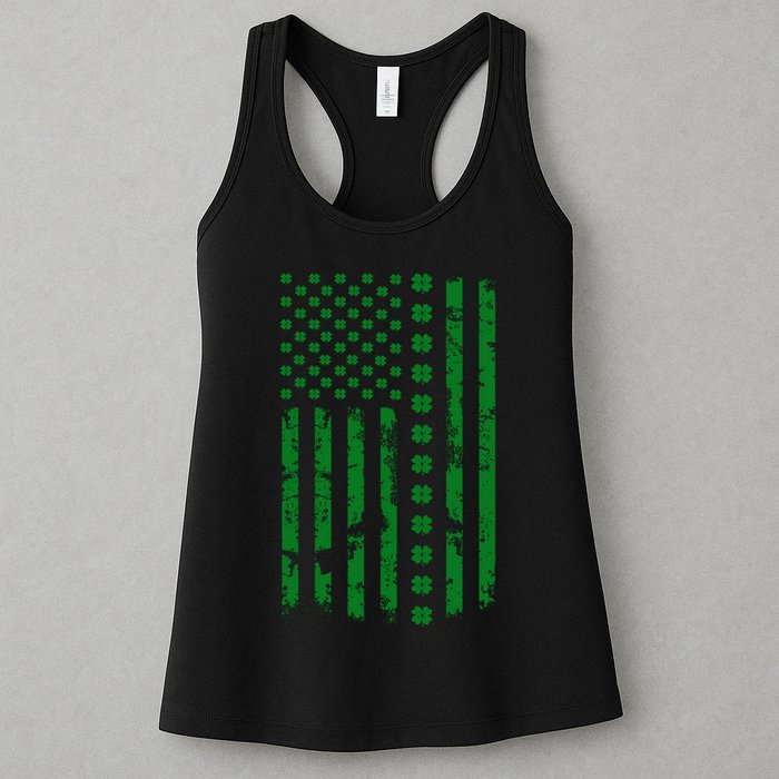 St Patrick's Day Distressed American Flag Shamrock Womens Tank Top