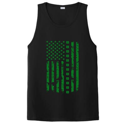 St Patrick's Day Distressed American Flag Shamrock PosiCharge Competitor Tank