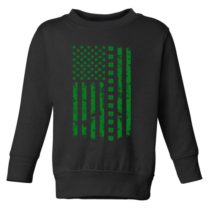 St Patrick's Day Distressed American Flag Shamrock Toddler Sweatshirt