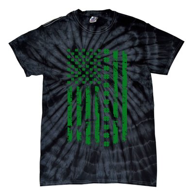 St Patrick's Day Distressed American Flag Shamrock Tie-Dye T-Shirt