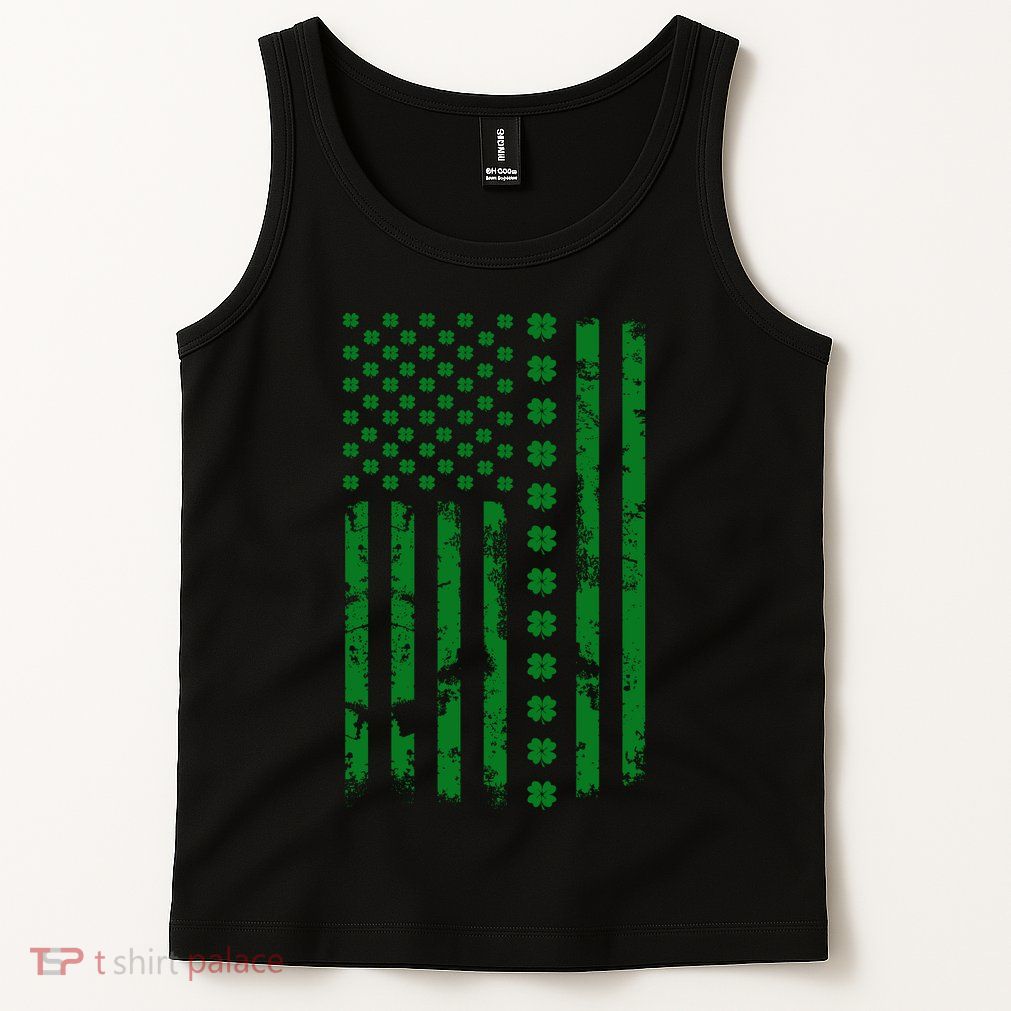 St Patrick's Day Distressed American Flag Shamrock Tank Top