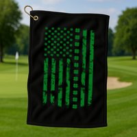 St Patrick's Day Distressed American Flag Shamrock Golf Towel