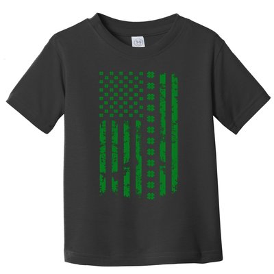 St Patrick's Day Distressed American Flag Shamrock Toddler T-Shirt