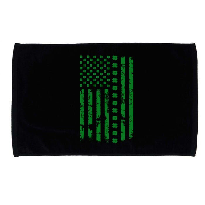St Patrick's Day Distressed American Flag Shamrock Microfiber Hand Towel