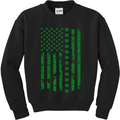 St Patrick's Day Distressed American Flag Shamrock Kids Sweatshirt