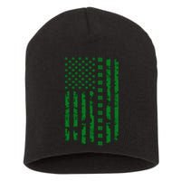 St Patrick's Day Distressed American Flag Shamrock Short Acrylic Beanie