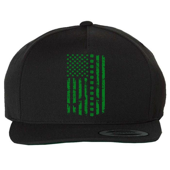 St Patrick's Day Distressed American Flag Shamrock Wool Snapback Cap