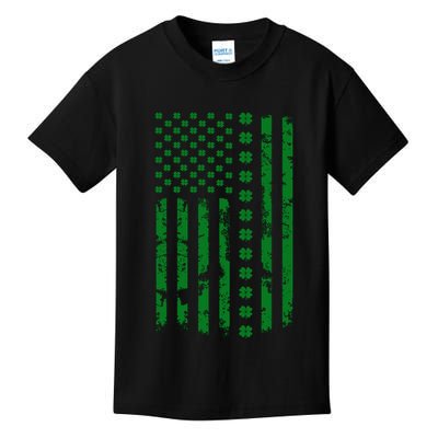 St Patrick's Day Distressed American Flag Shamrock Kids T-Shirt