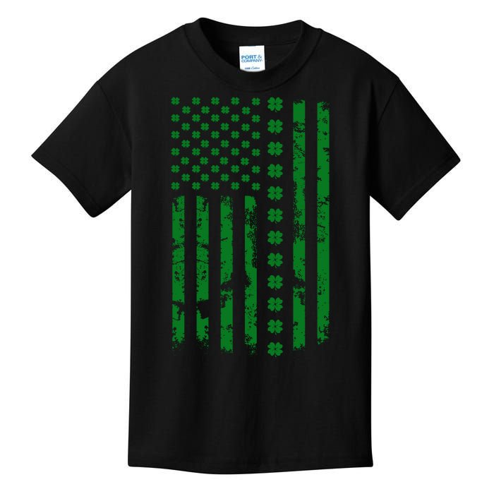 St Patrick's Day Distressed American Flag Shamrock Kids T-Shirt