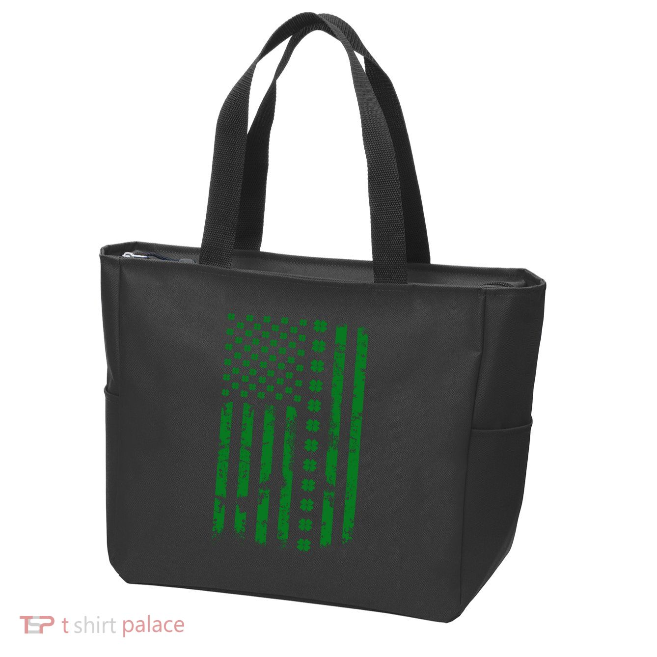 St Patrick's Day Distressed American Flag Shamrock Zip Tote Bag
