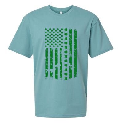 St Patrick's Day Distressed American Flag Shamrock Sueded Cloud Jersey T-Shirt