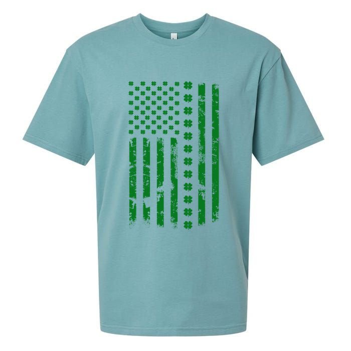 St Patrick's Day Distressed American Flag Shamrock Sueded Cloud Jersey T-Shirt