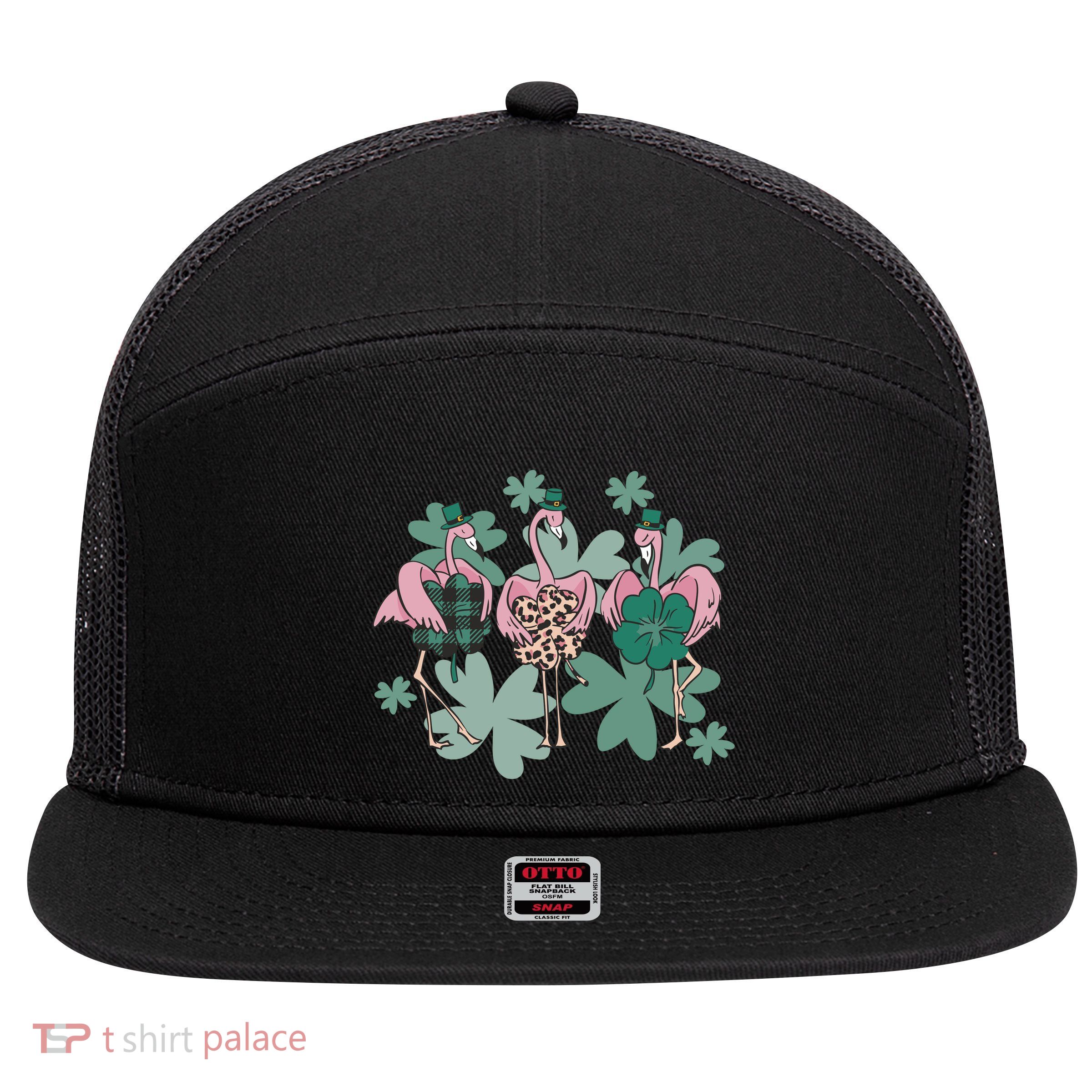 St Patrick's Day Flamingo 7 Panel Mesh Trucker Snapback Hat