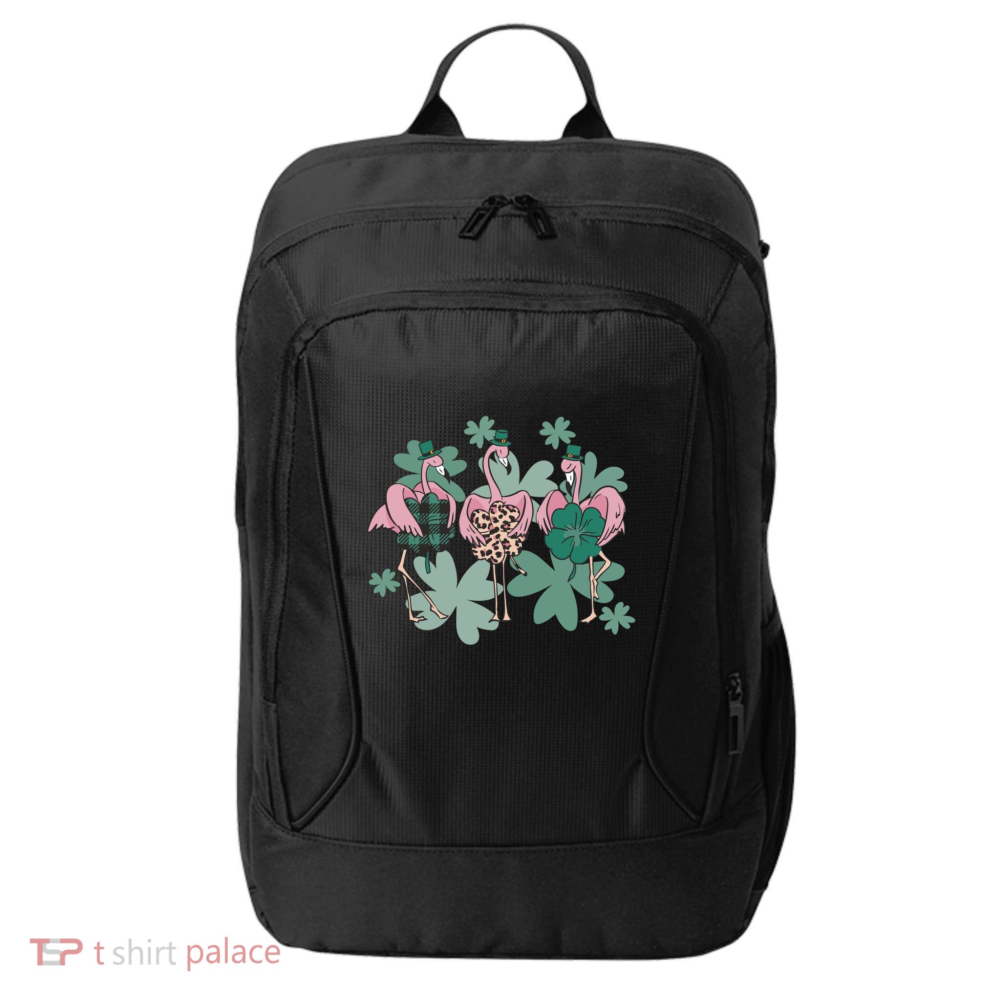St Patrick's Day Flamingo City Backpack