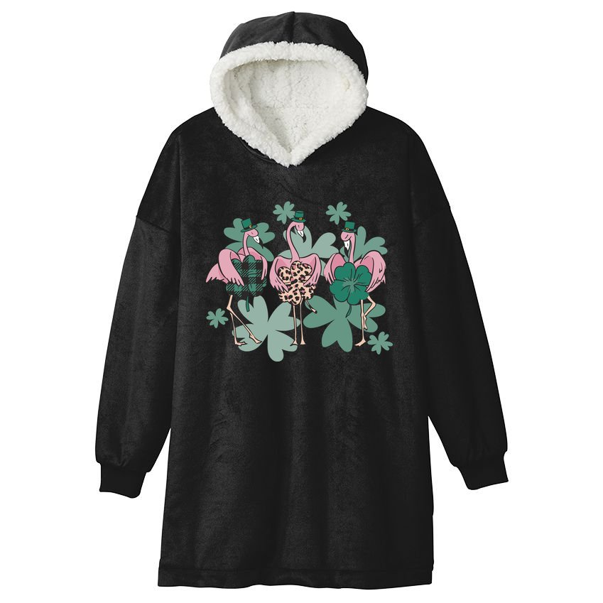 St Patrick's Day Flamingo Hooded Wearable Blanket