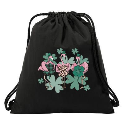 St Patrick's Day Flamingo Drawstring Bag
