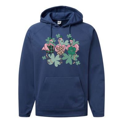 St Patrick's Day Flamingo Performance Fleece Hoodie