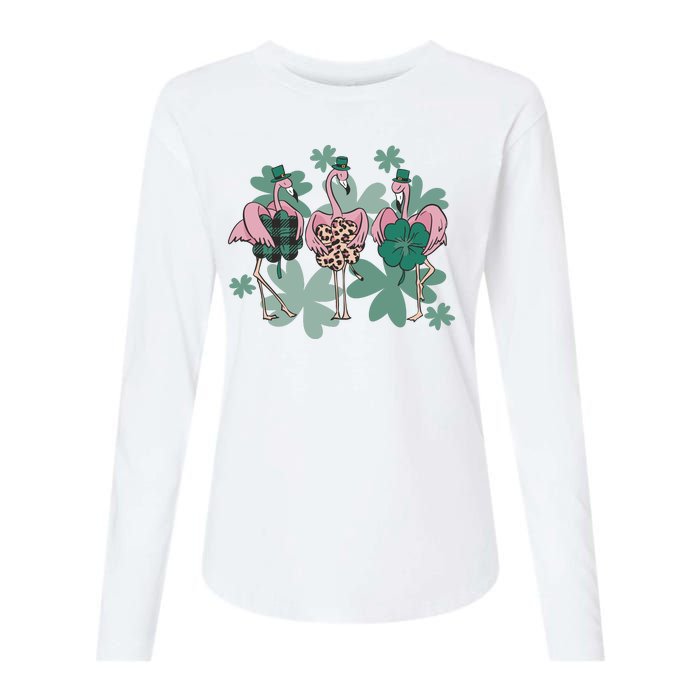 St Patrick's Day Flamingo Womens Cotton Relaxed Long Sleeve T-Shirt