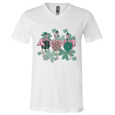 St Patrick's Day Flamingo V-Neck T-Shirt
