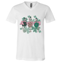 St Patrick's Day Flamingo V-Neck T-Shirt