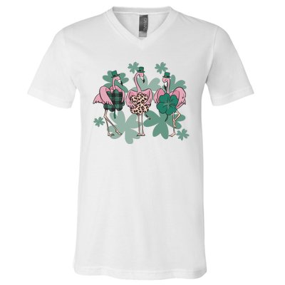 St Patrick's Day Flamingo V-Neck T-Shirt