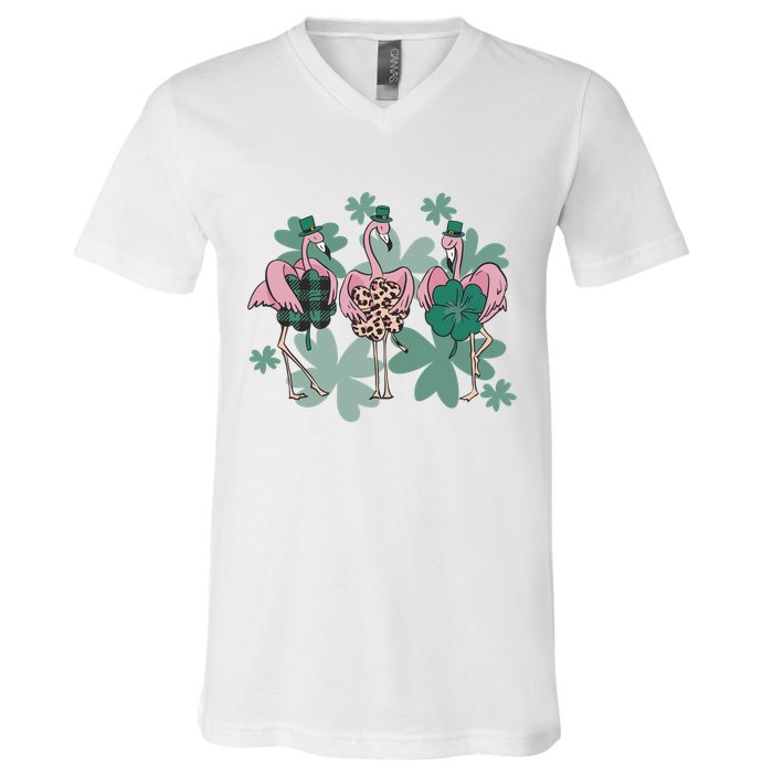 St Patrick's Day Flamingo V-Neck T-Shirt